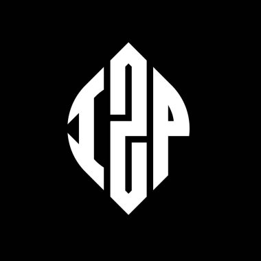 Daire ve elips şekilli IZP daire harf logosu tasarımı. Tipografik biçimli IZP elips harfleri. Üç baş harf daire şeklinde bir logo oluşturuyor. IZP Çember Amblemi Soyut Monogram Harf İşaretleyici Vektörü.