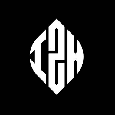 Daire ve elips şekilli IZX daire harf logosu tasarımı. Tipografik biçimli IZX elips harfleri. Üç baş harf daire şeklinde bir logo oluşturuyor. IZX Çember Amblemi Soyut Monogram Harf İşaretleyici Vektörü.