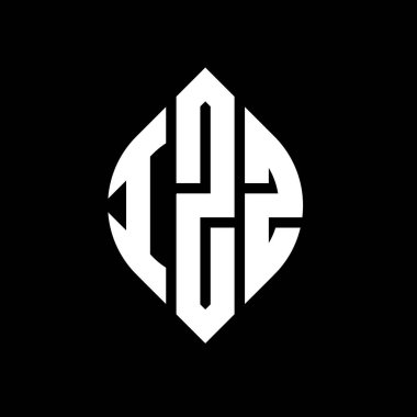 Daire ve elips şekilli IZZ daire harf logosu tasarımı. Typographic tarzında IZZ elips harfleri. Üç baş harf daire şeklinde bir logo oluşturuyor. IZZ Çember Amblemi Soyut Monogram Harf İşaretleyici Vektörü.