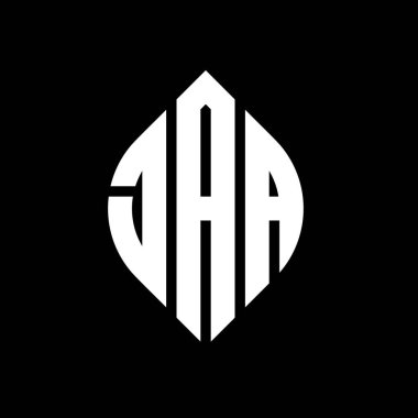 Daire ve elips şekilli JAA yuvarlak harf logosu tasarımı. Tipografik biçimli JAA elips harfleri. Üç baş harf daire şeklinde bir logo oluşturuyor. JAA Çember Amblemi Soyut Monogram Harf İşaretleme Vektörü.