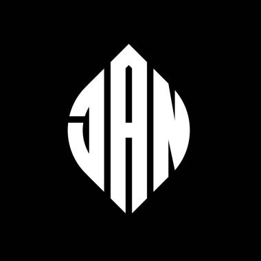Daire ve elips şekilli JAN daire harf logosu tasarımı. Typographic tarzında JAN elips harfleri. Üç baş harf daire şeklinde bir logo oluşturuyor. JAN Çember Amblemi Soyut Monogram Harf İşaretleme Vektörü.