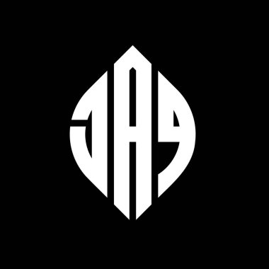 Daire ve elips şekilli JAQ daire harf logosu tasarımı. Tipografik biçimli JAQ elips harfleri. Üç baş harf daire şeklinde bir logo oluşturuyor. JAQ Çember Amblemi Soyut Monogram Harf İşaretleyici Vektörü.