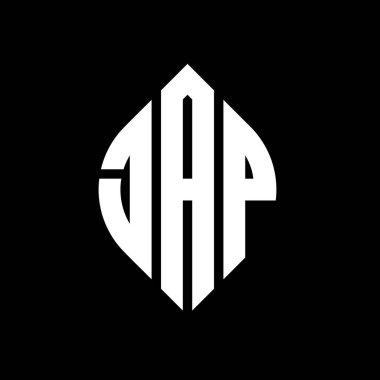 Daire ve elips şekilli JAP daire harf logosu tasarımı. Tipografik biçimli JAP elips harfleri. Üç baş harf daire şeklinde bir logo oluşturuyor. JAP Çember Amblemi Soyut Monogram Harf İşaretleyici Vektörü.