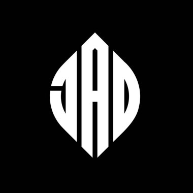 Daire ve elips şekilli JAD daire harf logosu tasarımı. Tipografik biçimli JAD elips harfleri. Üç baş harf daire şeklinde bir logo oluşturuyor. JAD Çember Amblemi Soyut Monogram Harf İşaretleyici Vektörü.