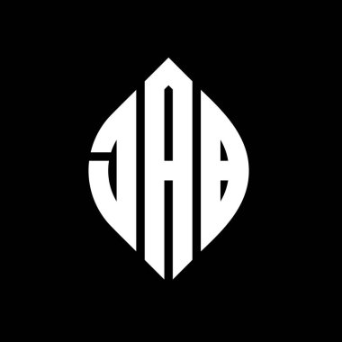 Daire ve elips şekilli JAB daire harf logosu tasarımı. Tipografik şekilli JAB elips harfleri. Üç baş harf daire şeklinde bir logo oluşturuyor. JAB Çember Amblemi Soyut Monogram Harf İşaretleme Vektörü.