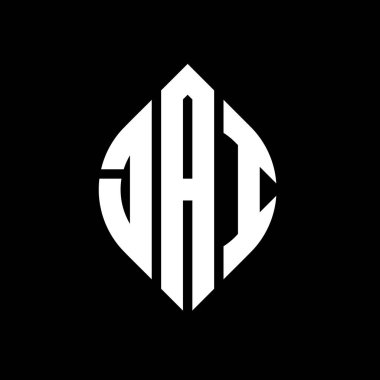Daire ve elips şekilli JAI daire harf logosu tasarımı. Tipografik şekilli JAI elips harfleri. Üç baş harf daire şeklinde bir logo oluşturuyor. JAI Çember Amblemi Soyut Monogram Harf İşaretleyici Vektörü.
