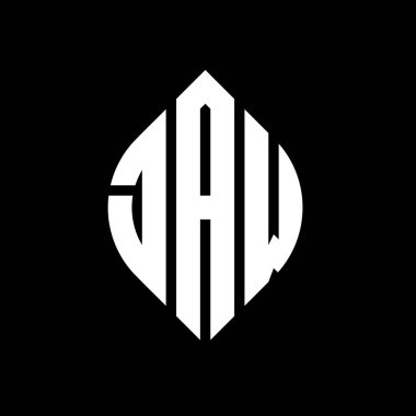 Çember ve elips şekilli JAW daire harf logosu tasarımı. Tipografik biçimli JAW elips harfleri. Üç baş harf daire şeklinde bir logo oluşturuyor. JAW Çember Amblemi Soyut Monogram Harf İşaretleyici Vektörü.