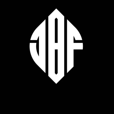 Çember ve elips şekilli JBF daire harf logosu tasarımı. Tipografik biçimli JBF elips harfleri. Üç baş harf daire şeklinde bir logo oluşturuyor. JBF Çember Amblemi Soyut Monogram Harf İşaretleyici Vektörü.