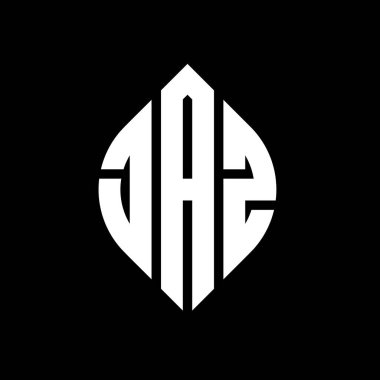 Daire ve elips şekilli JAZ daire harf logosu tasarımı. Tipografik biçimli JAZ elips harfleri. Üç baş harf daire şeklinde bir logo oluşturuyor. JAZ Çember Amblemi Soyut Monogram Harf İşaretleyici Vektörü.