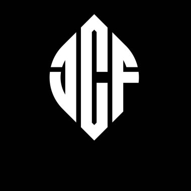 Çember ve elips şekilli JCF daire harf logosu tasarımı. Tipografik biçimli JCF elips harfleri. Üç baş harf daire şeklinde bir logo oluşturuyor. JCF Çember Amblemi Soyut Monogram Harf İşaretleyici Vektörü.