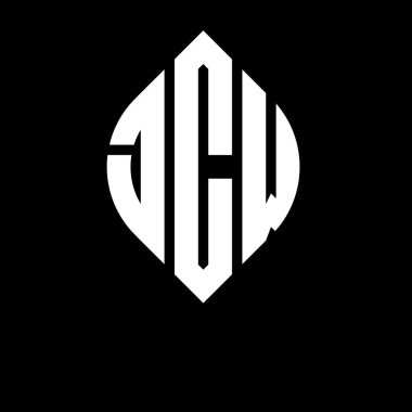Çember ve elips şekilli JCW daire harf logosu tasarımı. Tipografik biçimli JCW elips harfleri. Üç baş harf daire şeklinde bir logo oluşturuyor. JCW Çember Amblemi Soyut Monogram Harf İşaretleyici Vektörü.