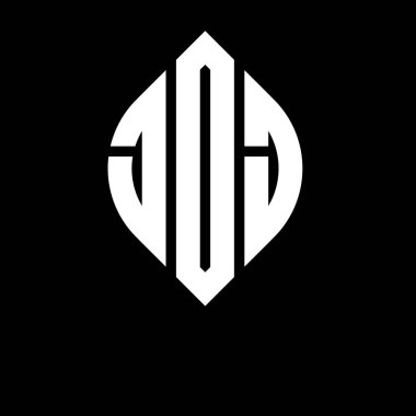 Daire ve elips şekilli JDJ daire harf logosu tasarımı. Tipografik şekilli JDJ elips harfleri. Üç baş harf daire şeklinde bir logo oluşturuyor. JDJ Çember Amblemi Soyut Monogram Harf İşaretleme Vektörü.
