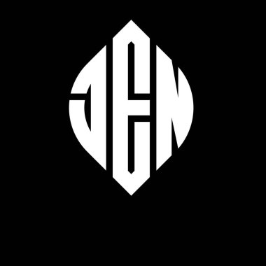 Çember ve elips şekilli JEN daire harf logosu tasarımı. Tipografik biçimli JEN elips harfleri. Üç baş harf daire şeklinde bir logo oluşturuyor. JEN Çember Amblemi Soyut Monogram Harf İşaretleme Vektörü.