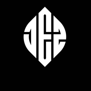 Daire ve elips şekilli JEZ daire harf logosu tasarımı. Tipografik biçimli JEZ elips harfleri. Üç baş harf daire şeklinde bir logo oluşturuyor. JEZ Çember Amblemi Soyut Monogram Harf İşaretleyici Vektörü.