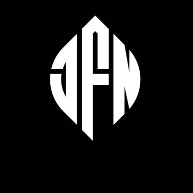 Dairesel ve elips şekilli JFN daire harfli logo tasarımı. Tipografik biçimli JFN elips harfleri. Üç baş harf daire şeklinde bir logo oluşturuyor. JFN Çember Amblemi Soyut Monogram Harf İşaretleyici Vektörü.