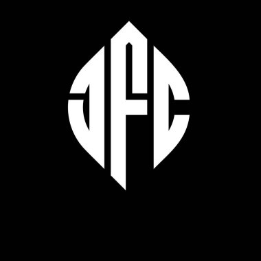 Dairesel ve elips şekilli JFC daire harf logosu tasarımı. Tipografik biçimli JFC elips harfleri. Üç baş harf daire şeklinde bir logo oluşturuyor. JFC Çember Amblemi Soyut Monogram Harf İşaretleyici Vektörü.