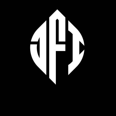 Dairesel ve elips şekilli JFI daire harf logosu tasarımı. Tipografik şekilli JFI elips harfleri. Üç baş harf daire şeklinde bir logo oluşturuyor. JFI Çember Amblemi Soyut Monogram Harf İşaretleyici Vektörü.