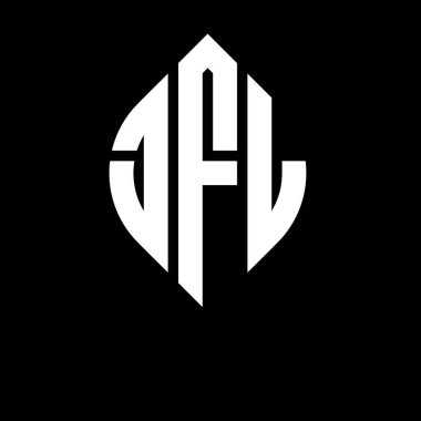 Çember ve elips şekilli JFL daire harf logosu tasarımı. Tipografik biçimli JFL elips harfleri. Üç baş harf daire şeklinde bir logo oluşturuyor. JFL Çember Amblemi Soyut Monogram Harf İşaretleyici Vektörü.