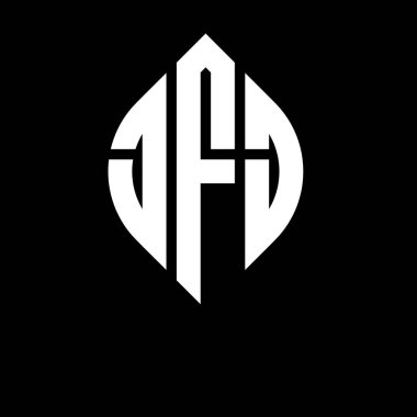 Dairesel ve elips şekilli JFJ daire harfli logo tasarımı. Tipografik şekilli JFJ elips harfleri. Üç baş harf daire şeklinde bir logo oluşturuyor. JFJ Çember Amblemi Soyut Monogram Harf İşaretleyici Vektörü.