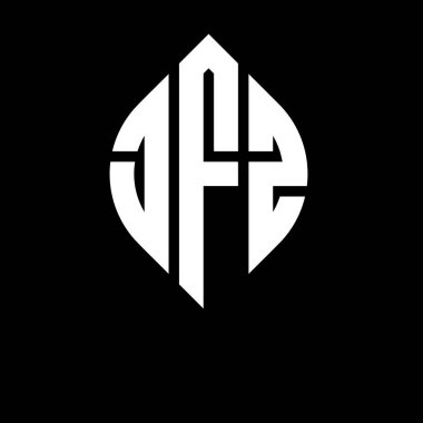 Çember ve elips şekilli JFZ daire harf logosu tasarımı. Tipografik biçimli JFZ elips harfleri. Üç baş harf daire şeklinde bir logo oluşturuyor. JFZ Çember Amblemi Soyut Monogram Harf İşaretleyici Vektörü.