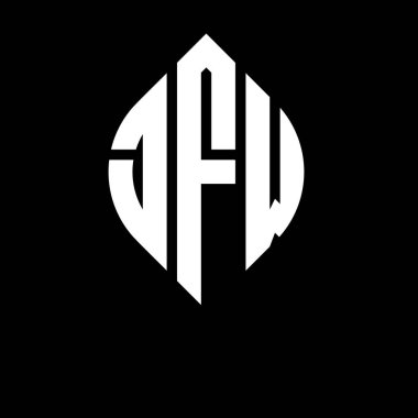 Çember ve elips şekilli JFW daire harf logosu tasarımı. Tipografik biçimli JFW elips harfleri. Üç baş harf daire şeklinde bir logo oluşturuyor. JFW Çember Amblemi Soyut Monogram Harf İşaretleyici Vektörü.
