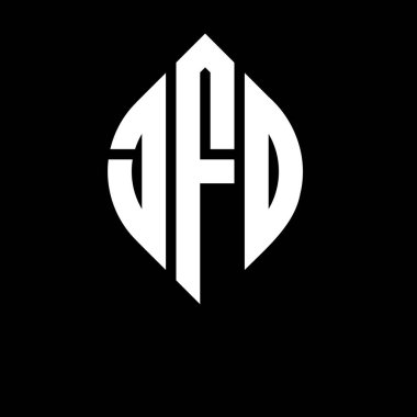 Daire ve elips şekilli JFO yuvarlak harf logosu tasarımı. JFO elips harfleri tipografik tarzda. Üç baş harf daire şeklinde bir logo oluşturuyor. JFO Çemberi Amblemi Soyut Monogram Harf İşaretleme Vektörü.