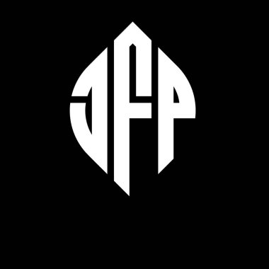 Çember ve elips şekilli JFP daire harf logosu tasarımı. Tipografik biçimli JFP elips harfleri. Üç baş harf daire şeklinde bir logo oluşturuyor. JFP Çember Amblemi Soyut Monogram Harf İşaretleyici Vektörü.