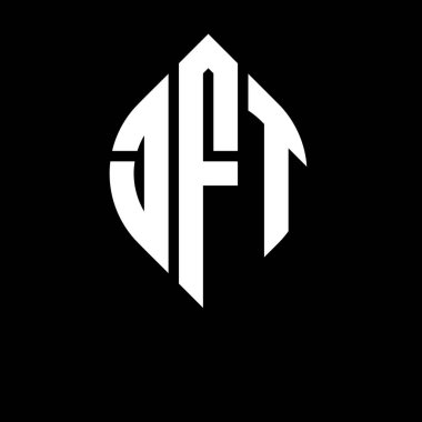 Çember ve elips şekilli JFT daire harf logosu tasarımı. Tipografik şekilli JFT elips harfleri. Üç baş harf daire şeklinde bir logo oluşturuyor. JFT Çember Amblemi Soyut Monogram Harf İşaretleyici Vektörü.