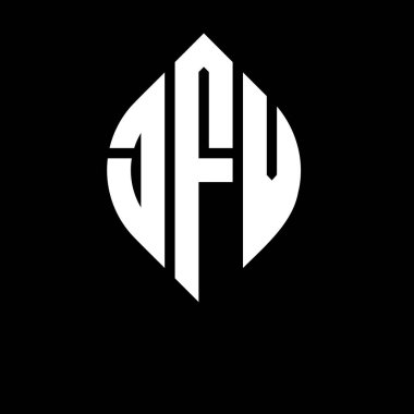 Dairesel ve elips şekilli JFV daire harf logosu tasarımı. Tipografik şekilli JFV elips harfleri. Üç baş harf daire şeklinde bir logo oluşturuyor. JFV Çember Amblemi Soyut Monogram Harf İşaretleyici Vektörü.