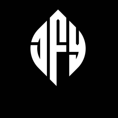 Çember ve elips şekilli JFY daire harf logosu tasarımı. Tipografik biçimli JFY elips harfleri. Üç baş harf daire şeklinde bir logo oluşturuyor. JFY Çember Amblemi Soyut Monogram Harf İşaretleyici Vektörü.