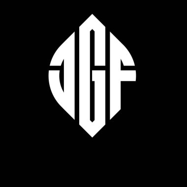Daire ve elips şekilli JGF daire harf logosu tasarımı. Tipografik biçimli JGF elips harfleri. Üç baş harf daire şeklinde bir logo oluşturuyor. JGF Çember Amblemi Soyut Monogram Harf İşaretleyici Vektörü.