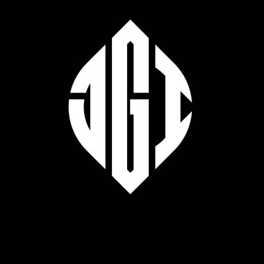 Daire ve elips şekilli JGI daire harf logosu tasarımı. Tipografik şekilli JGI elips harfleri. Üç baş harf daire şeklinde bir logo oluşturuyor. JGI Çember Amblemi Soyut Monogram Harf İşaretleyici Vektörü.