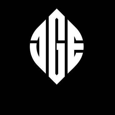 Dairesel ve elips şekilli JGE daire harf logosu tasarımı. Typographic tarzında JGE elips harfleri. Üç baş harf daire şeklinde bir logo oluşturuyor. JGE Çember Amblemi Soyut Monogram Harf İşaretleme Vektörü.