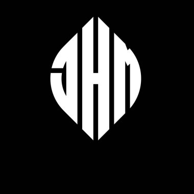 Çember ve elips şekilli JHM daire harf logosu tasarımı. Tipografik biçimli JHM elips harfleri. Üç baş harf daire şeklinde bir logo oluşturuyor. JHM Çember Amblemi Soyut Monogram Harf İşaretleyici Vektörü.