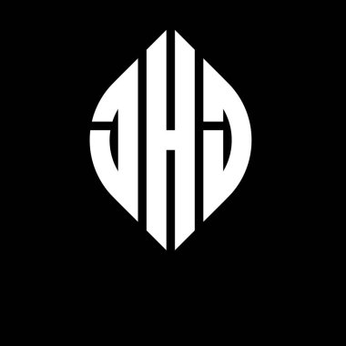 Çember ve elips şekilli JHJ daire harfli logo tasarımı. Tipografik şekilli JHJ elips harfleri. Üç baş harf daire şeklinde bir logo oluşturuyor. JHJ Çember Amblemi Soyut Monogram Harf İşaretleyici Vektörü.