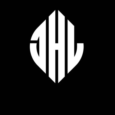 Çember ve elips şekilli JHL daire harf logosu tasarımı. Tipografik biçimli JHL elips harfleri. Üç baş harf daire şeklinde bir logo oluşturuyor. JHL Çember Amblemi Soyut Monogram Harf İşaretleyici Vektörü.