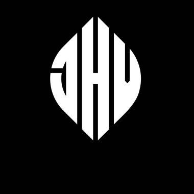 Dairesel ve elips şekilli JHV daire harf logosu tasarımı. Tipografik biçimli JHV elips harfleri. Üç baş harf daire şeklinde bir logo oluşturuyor. JHV Çember Amblemi Soyut Monogram Harf İşaretleyici Vektörü.