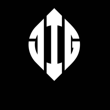Daire ve elips şekilli JIG daire harf logosu tasarımı. Tipografik biçimli JIG elips harfleri. Üç baş harf daire şeklinde bir logo oluşturuyor. JIG Çember Amblemi Soyut Monogram Harf İşaretleyici Vektörü.