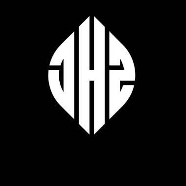 Daire ve elips şekilli JHZ daire harf logosu tasarımı. Tipografik biçimli JHZ elips harfleri. Üç baş harf daire şeklinde bir logo oluşturuyor. JHZ Çember Amblemi Soyut Monogram Harf İşaretleyici Vektörü.