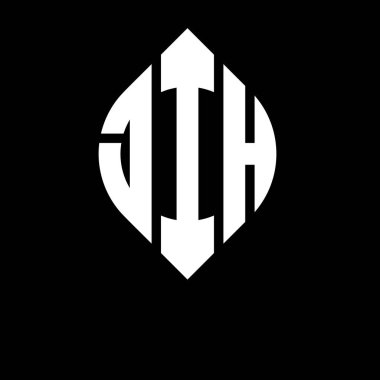 Çember ve elips şekilli JIH daire harf logosu tasarımı. Typographic tarzında elips harfler. Üç baş harf daire şeklinde bir logo oluşturuyor. JIH Çember Amblemi Soyut Monogram Harf İşaretleyici Vektörü.