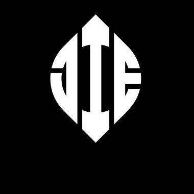 Daire ve elips şekilli JIE daire harf logosu tasarımı. Tipografik şekilli JIE elips harfleri. Üç baş harf daire şeklinde bir logo oluşturuyor. JIE Çember Amblemi Soyut Monogram Harf İşaretleyici Vektörü.