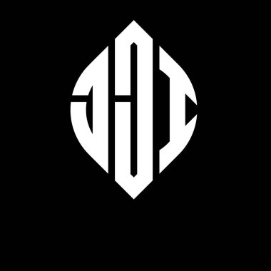 Daire ve elips şekilli JJI daire harf logosu tasarımı. Typographic tarzında elips harfler. Üç baş harf daire şeklinde bir logo oluşturuyor. JJI Çember Amblemi Soyut Monogram Harf İşaretleyici Vektörü.