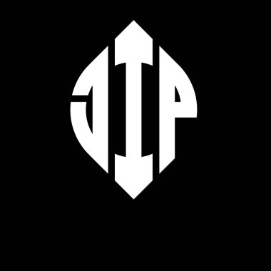 Dairesel ve elips şekilli JIP daire harf logosu tasarımı. Typographic tarzında JIP elips harfleri. Üç baş harf daire şeklinde bir logo oluşturuyor. JIP Çemberi Amblemi Soyut Monogram Harf İşaretleyici Vektörü.