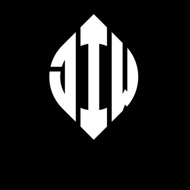Daire ve elips şekilli JIW daire harf logosu tasarımı. Typographic tarzı JIW elips harfleri. Üç baş harf daire şeklinde bir logo oluşturuyor. JIW Çember Amblemi Soyut Monogram Harf İşaretleyici Vektörü.
