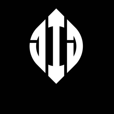 Daire ve elips şekilli JIJ yuvarlak harf logosu tasarımı. JIJ elips harfleri tipografik tarzda. Üç baş harf daire şeklinde bir logo oluşturuyor. JIJ Çember Amblemi Soyut Monogram Harf İşaretleyici Vektörü.