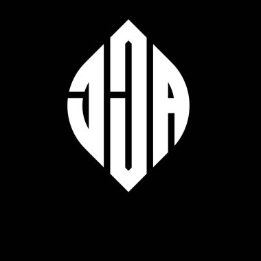 Çember ve elips şekilli JJA yuvarlak harfli logo tasarımı. Tipografik şekilli JJA elips harfleri. Üç baş harf daire şeklinde bir logo oluşturuyor. JJA Çember Amblemi Soyut Monogram Harf İşaretleyici Vektörü.