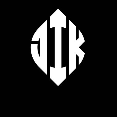 Daire ve elips şekilli JIK daire harf logosu tasarımı. Tipografik biçimli JIK elips harfleri. Üç baş harf daire şeklinde bir logo oluşturuyor. JIK Çember Amblemi Soyut Monogram Harf İşaretleyici Vektörü.