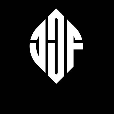 Çember ve elips şekilli JJF daire harf logosu tasarımı. Tipografik şekilli JJF elips harfleri. Üç baş harf daire şeklinde bir logo oluşturuyor. JJF Çember Amblemi Soyut Monogram Harf İşaretleyici Vektörü.
