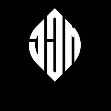Çember ve elips şekilli JJM daire harf logosu tasarımı. Tipografik biçimli JJM elips harfleri. Üç baş harf daire şeklinde bir logo oluşturuyor. JJM Çember Amblemi Soyut Monogram Harf İşaretleyici Vektörü.