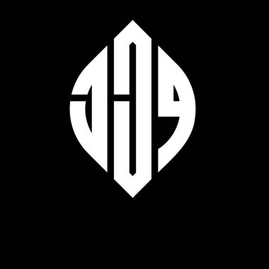 Daire ve elips şekilli JJQ daire harf logosu tasarımı. Tipografik biçimli JJQ elips harfleri. Üç baş harf daire şeklinde bir logo oluşturuyor. JJQ Çember Amblemi Soyut Monogram Harf İşaretleyici Vektörü.